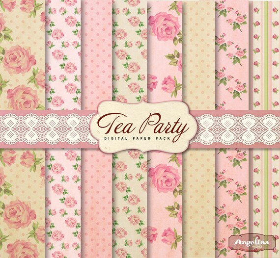 Download 8 Vintage Shabby Chic Tea Party Digital Scrapbook Papers. For