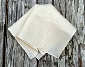 Cream Linen Handkerchief, Rolled Hem Handkerchief, Cream Pocket Square, Rolled Hem Pocket Square, Linen Pocket Square, Linen Hankerchief,