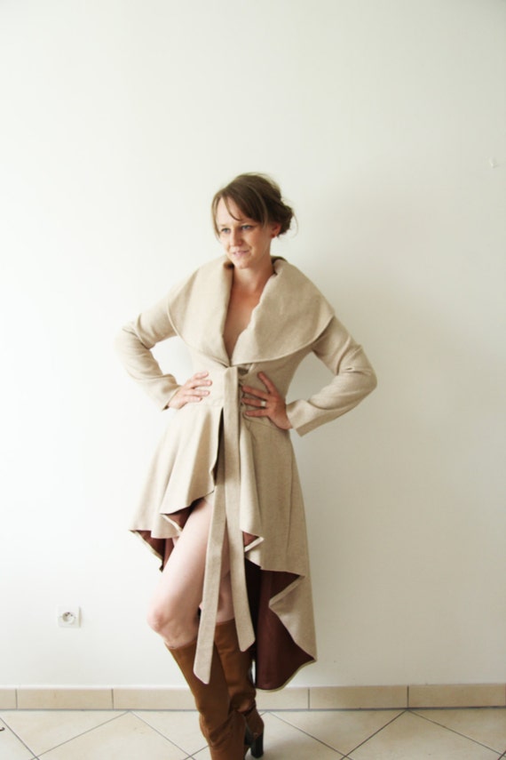 Women long coat wrap coat assymetrical coat high low coat