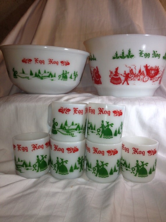 Vintage Christmas Egg Nog Set with Matching Bowl by Osokoi on Etsy