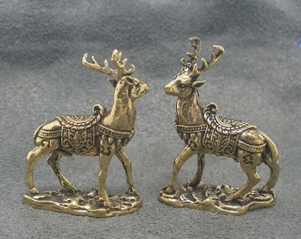 magic duo deer Thai mini brass amulet miniature good luck love attraction wealth lucky money rich Thailand nice gift talisman