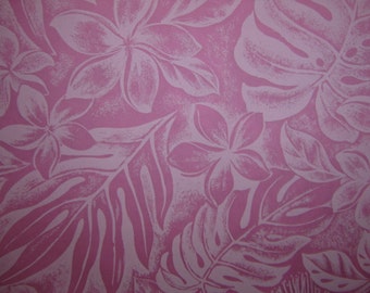 Hawaiian Fabric - Pink Floral Print With Leaves on Pink