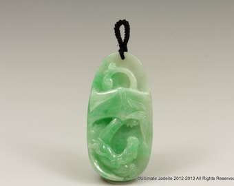 Jadeite Jade Pendant - QiLin with Bamboo Translucent AppleGreen (Grade A)