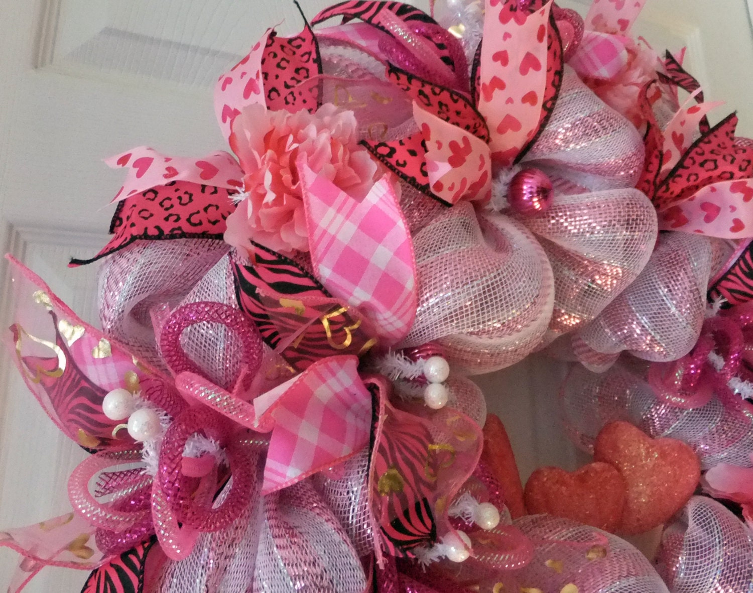 Pink and White Valentine Wreath Deco Mesh Valentine Pretty