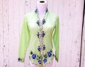 Items similar to 30s Hand Embroidered Sheer Jacket Blouse XS Lime Green