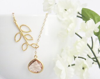 Gold Champagne Necklace, Gold Blush Necklace, Mothers Day Necklace, Mothers Necklace, Necklace for Mom, Gift for Best Friend, Mom Jewelry