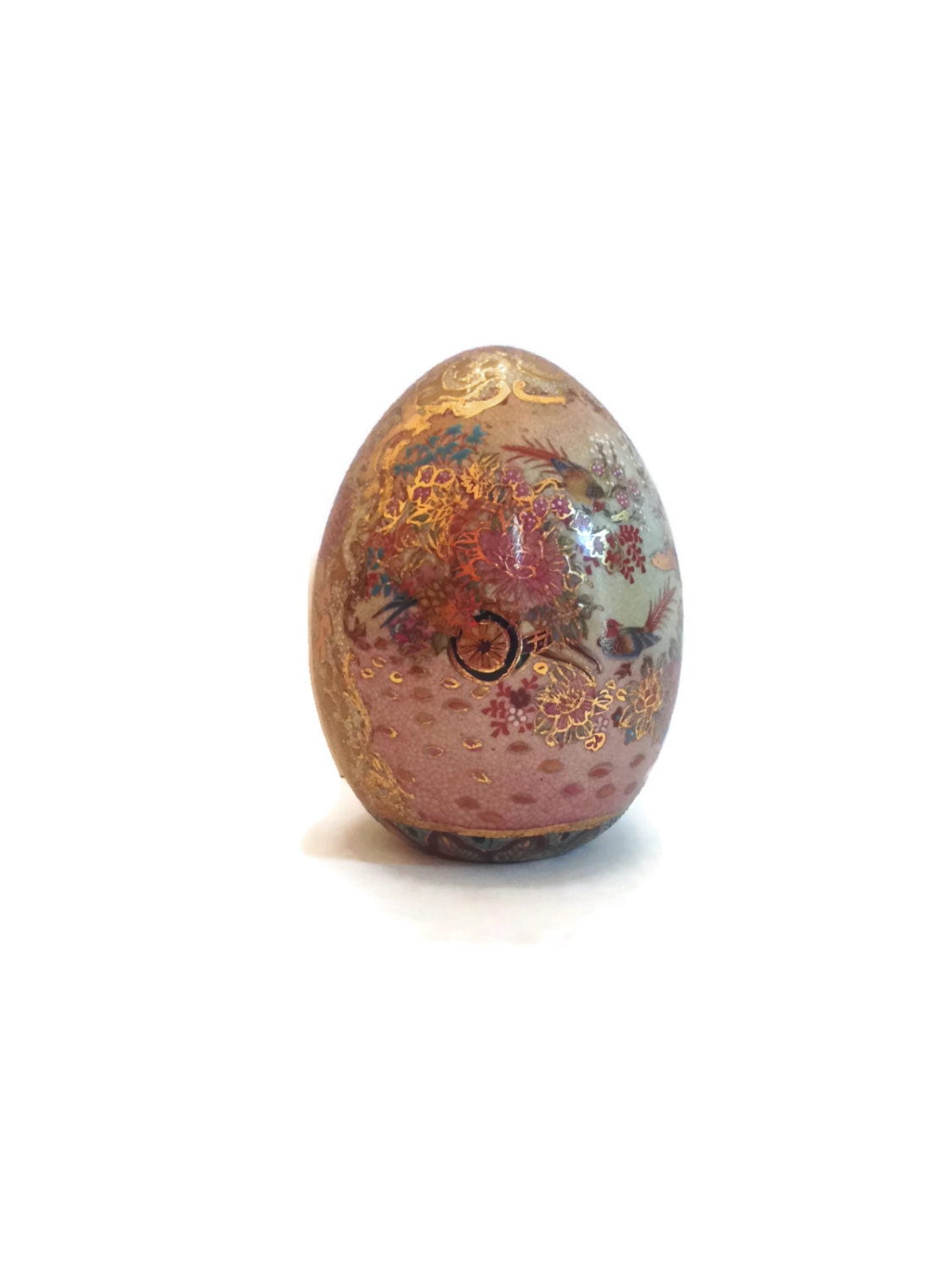 Vintage ceramic egg large moriage decorated asian decor