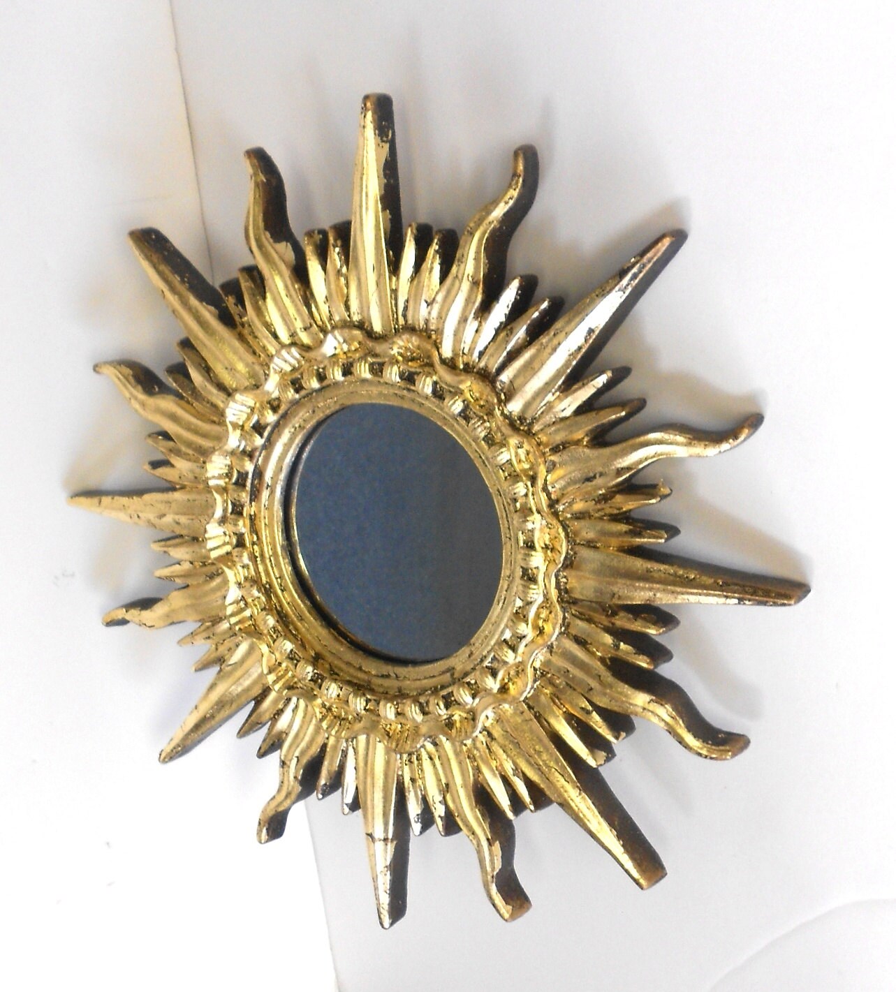 Home Interior Gold Leaf Sunburst Mirror Round Wall Hanging