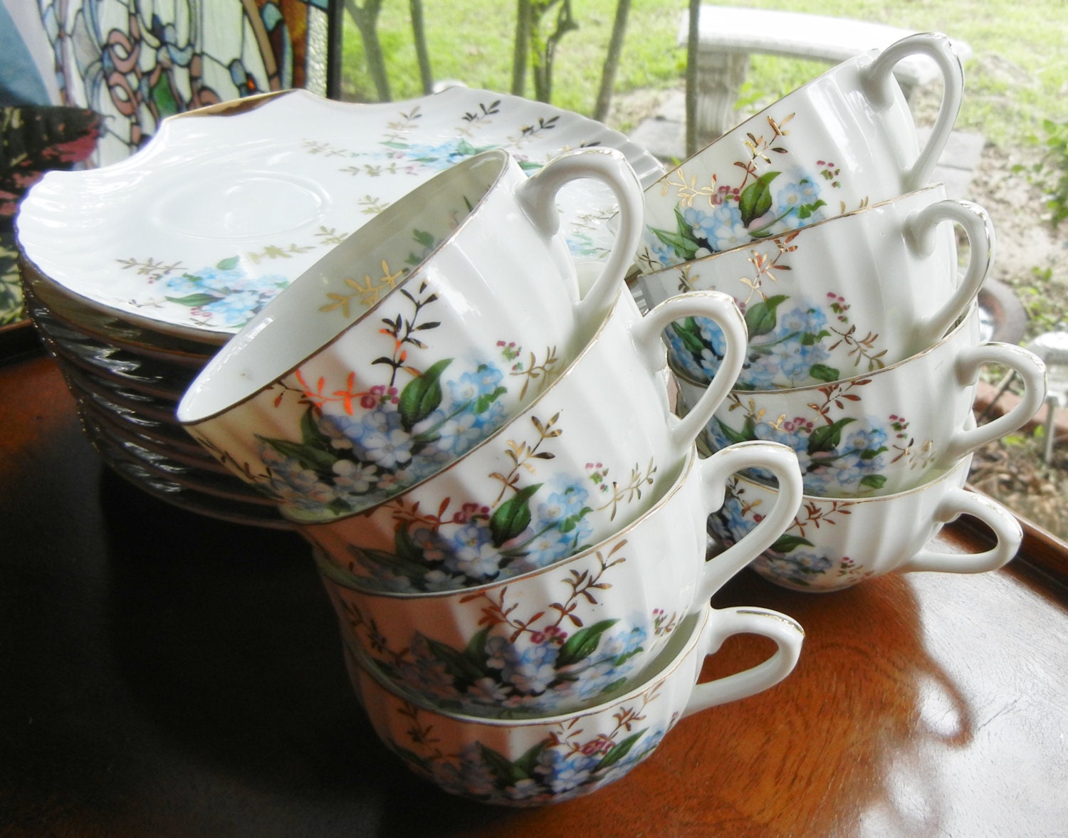 Vintage China 8 Snack Plates and Cups Sets by AcadianaHodgePodge