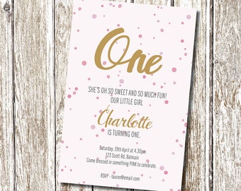 Pink and Gold Birthday Invitation - Printable and Personalised