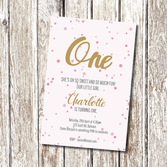 Pink and Gold Birthday Invitation Printable and Personalised