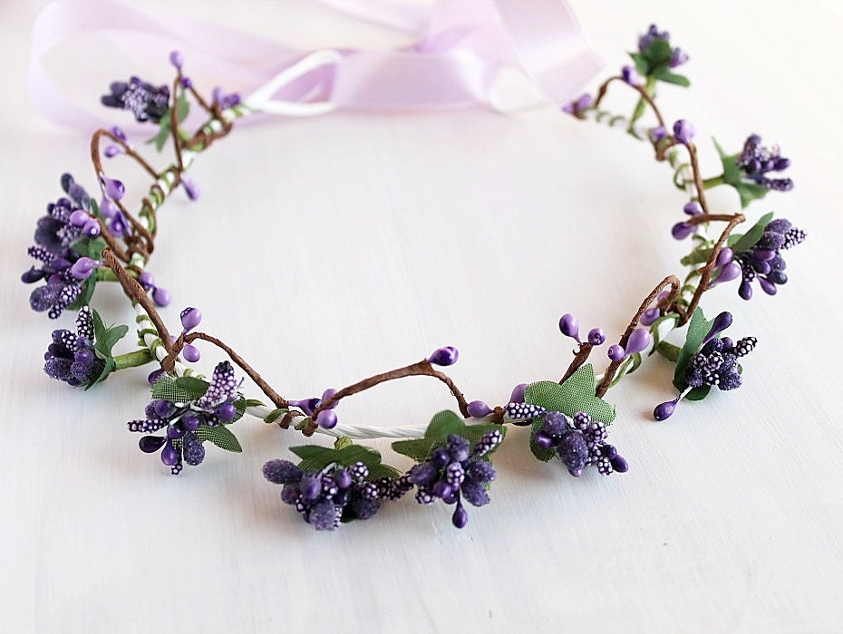 Purple Berry Crown Woodland Halo Flower Girl Crown by HandyCraftTS
