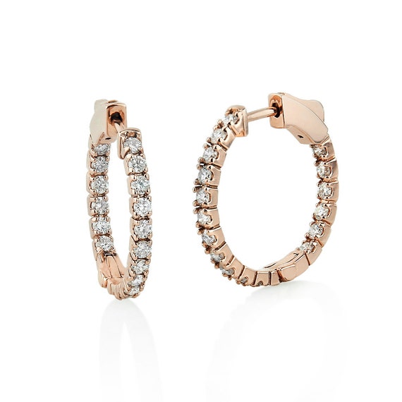 14K Rose Gold Diamond Hoop Earrings by amazinite on Etsy