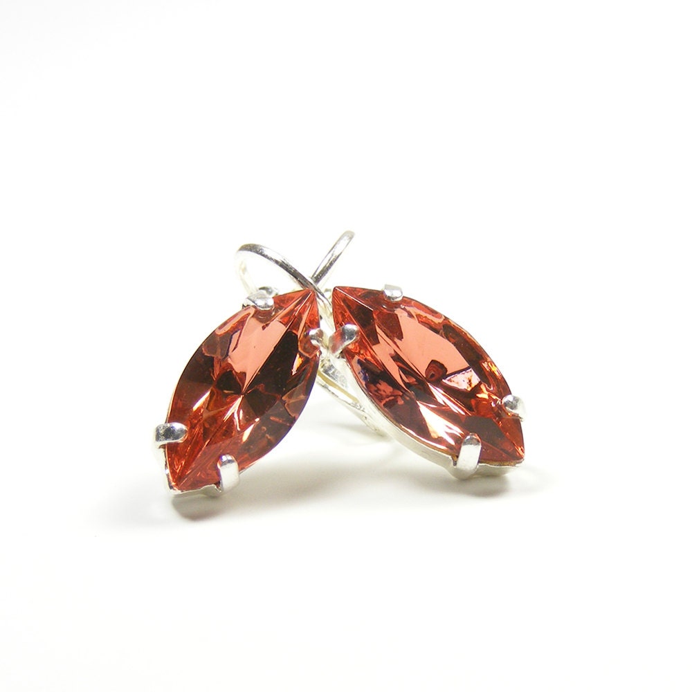 Peach Earrings, Vintage Inspired Rhinestone Earrings, Vintage Swarovski Crystal Jewels