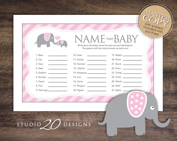 Instant Download Pink Elephant Baby Shower Games for Girl Instant Download Pink Elephant Baby Shower Games for Girl