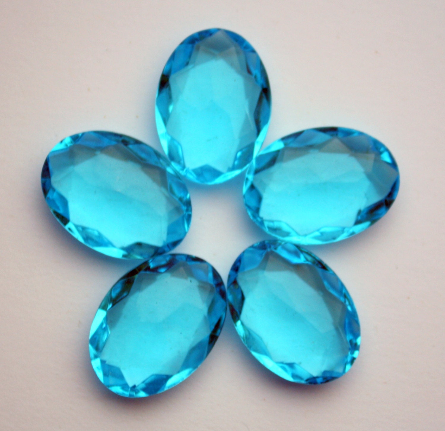 4 Faceted Aquamarine Glass Jewels Blue Glass Jewels 18 x 25 mm from