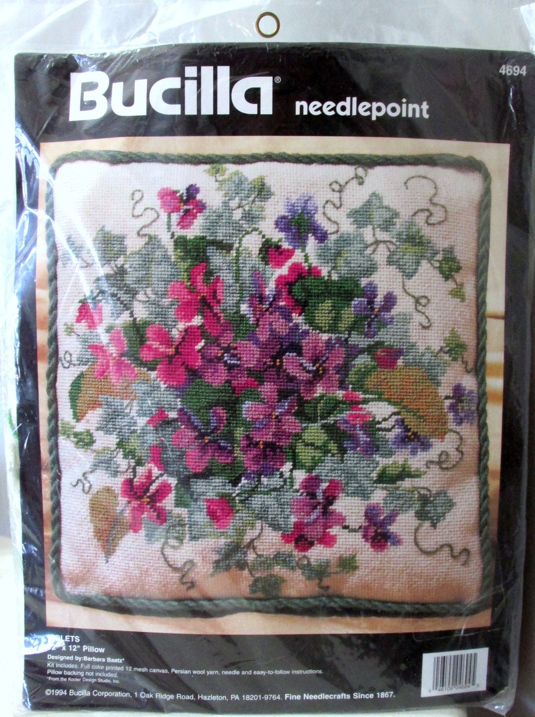 Bucilla Needlepoint Kit Violets pillow 12 x 12 by FindersofKeepers