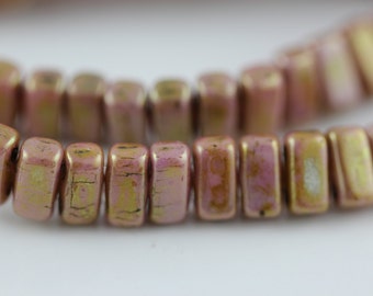 Luster-Opaque Rose/Gold Topaz, Czechmate Brick, 3x6mm 1 strand of 50