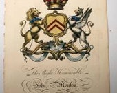 Edmondson Folio Heraldry Engraving John Monson BARON BARONET 1700'S #2428