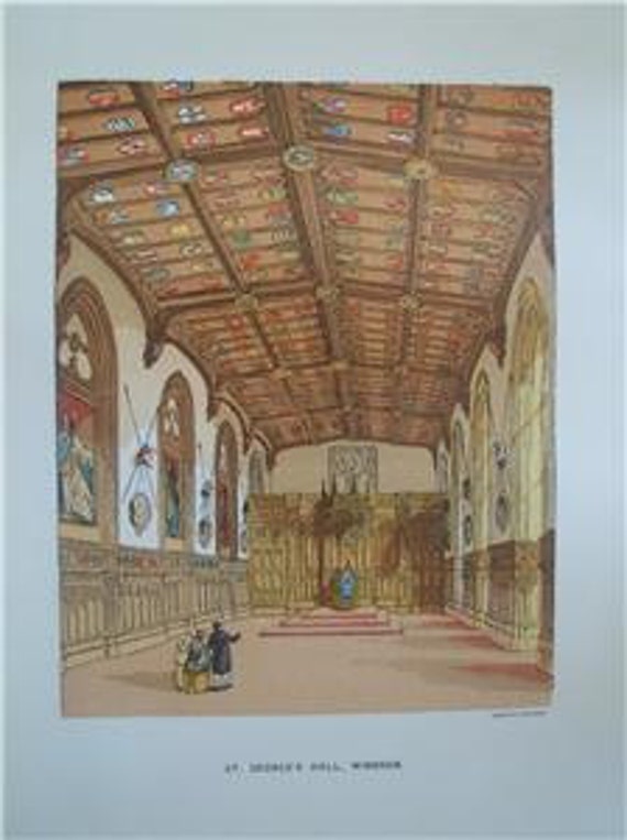 Knight ST George's Hall  Windsor 1864 Antique Print Tinted Lithograph Old England