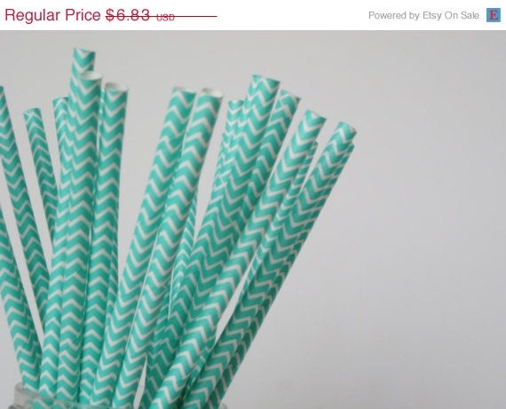 15% off - 50 Aqua Blue CHEVRON Paper Straw - ships less than 24 hours Il_570xn