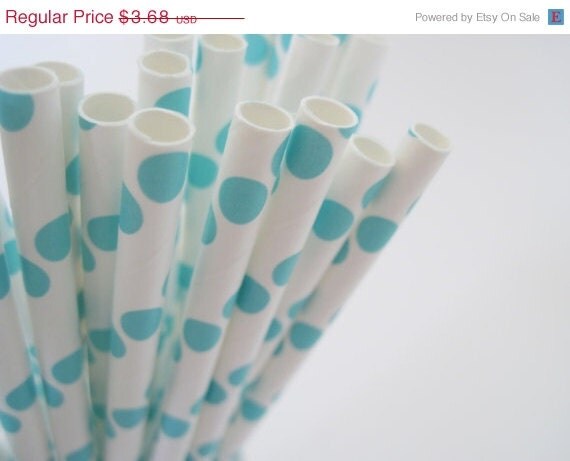 ON SALE - 25 Aqua Blue Tiffany Dot Paper Straws - ships less than 24 hours Il_570xn