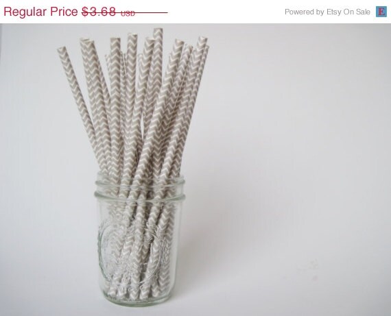 10% off - 25 grey / silver and White CHEVRON Paper Straw - ships less than 24 hours Il_570xn