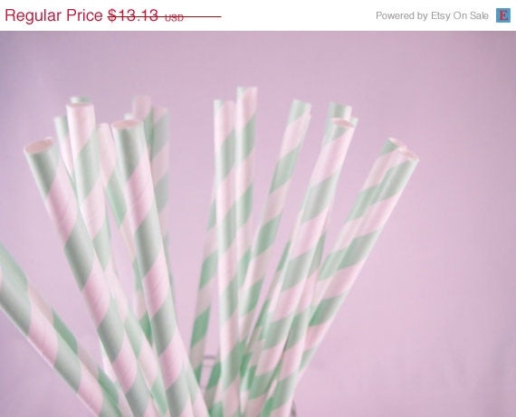 10% off - 100 Mint Green Stripe Straws - ships less than 24 hours Il_570xn