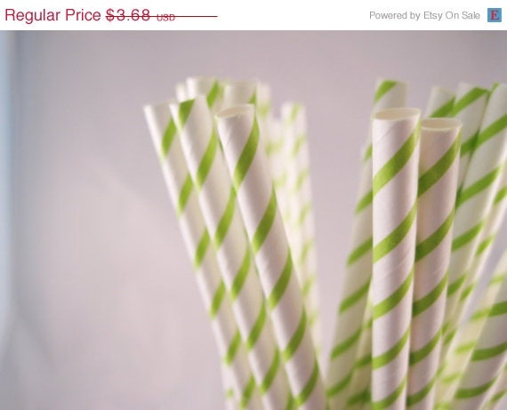ON SALE 25 Lime Green Narrow Stripe Straw - ships less than 24 hours Il_570xn