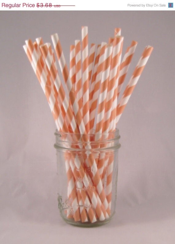 ON SALE 25 Peach Stripe Straws - ships less than 24 hours Il_570xn