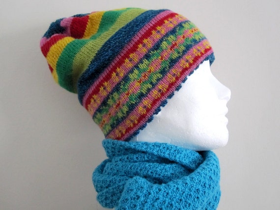 Bright Wool Stripe Fair Isle Knit Hat