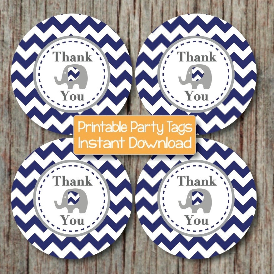 Thank You Tags Elephant Printable Instant Download Baby Shower