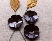 Vintage large flower button set dark brown feature buttons 1940s coat button trio
