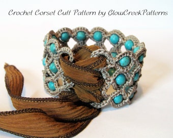 Crochet Pattern - Corset Cuff Bracelet, Crochet Jewelry Pattern - pdf instant download