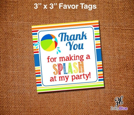 Pool Party Favor Tags Beach Ball Party Printable Thank You Color Polka ...