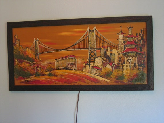 Ashbrook Studios San Francisco Light Up Painting Mid Century wall plug wiring 