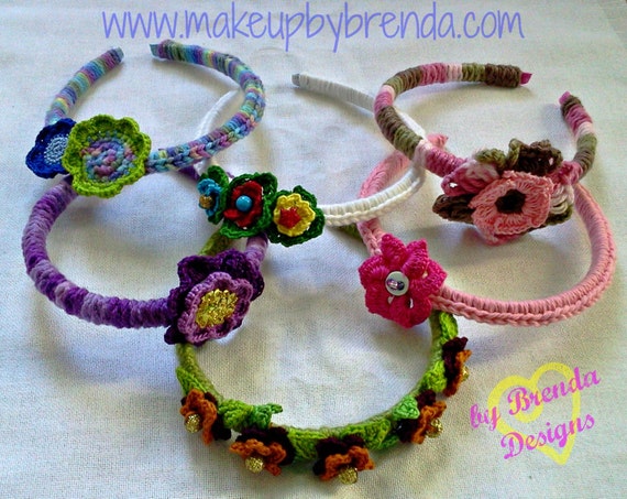 Items similar to Crochet Decorated Headbands for Girls on Etsy