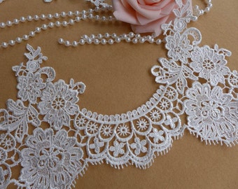 White venise scalloped lace trim floral veils lace for jewelry design, bridal supplies, wedding dress accessories