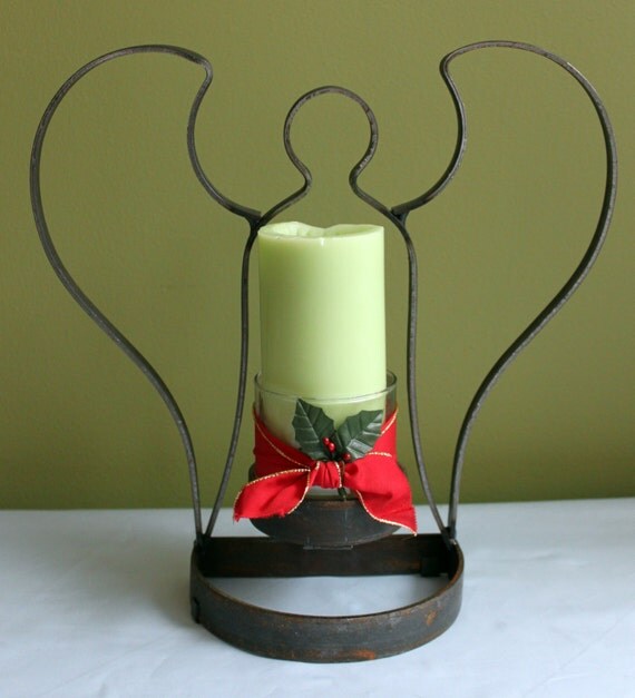 Metal Candle Holder. Large Iron Angel Shaped Candle Holder.