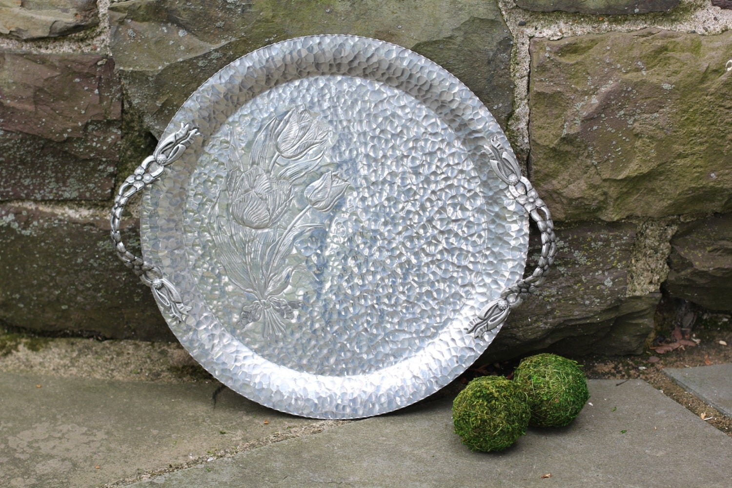 Aluminum Hand Wrought Serving Tray by Rodney Kent. Vintage.