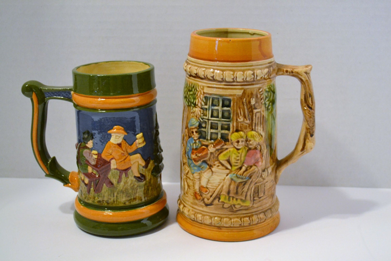 Vintage Ceramic Beer Steins Mugs Set of 2 Handmade Apex Japan