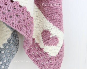 Knitting PATTERN 27 - Cali Kids - Heart Motif Knit Baby Blanket PATTERN 27 - Instant Download PDF Pattern