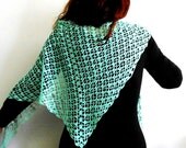 Triangular crochet shawl, handmade OOAK linen crochet shawl, crochet scarf, aqua teal lace shawl, summer beaded shawl by cosediisa