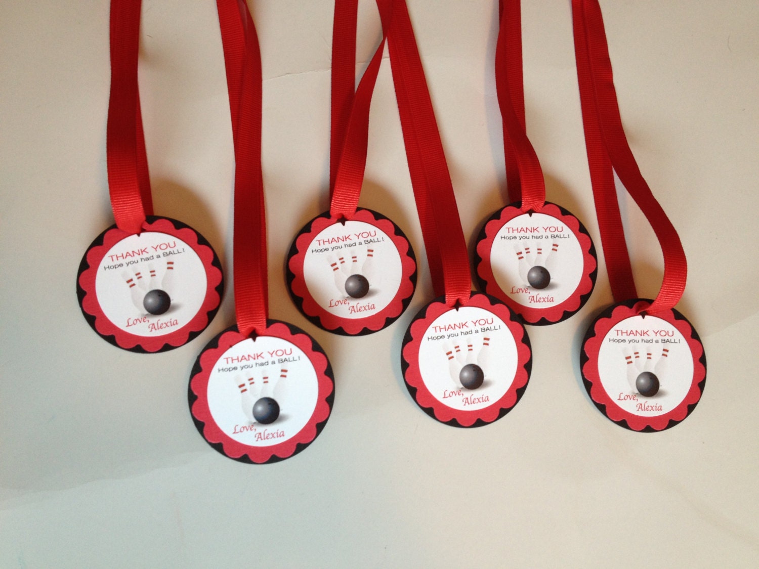 Bowling Party Favor Tags Personalized Layered Tags Grosgrain