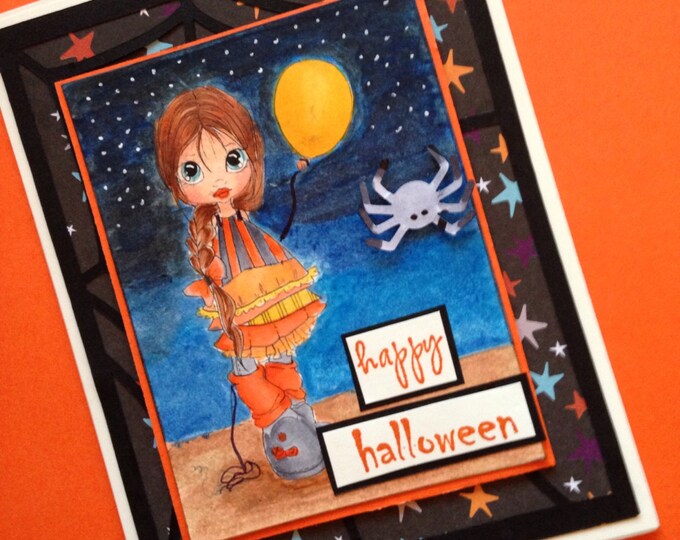 Handmade Halloween Card / Happy Halloween Greeting Card /Saturated Canary Handcolored image.