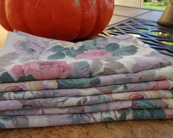 Set of 6 Floral Cloth Napkins, Rose Print, Shabby, Country Kitchen, Reusable Napkins
