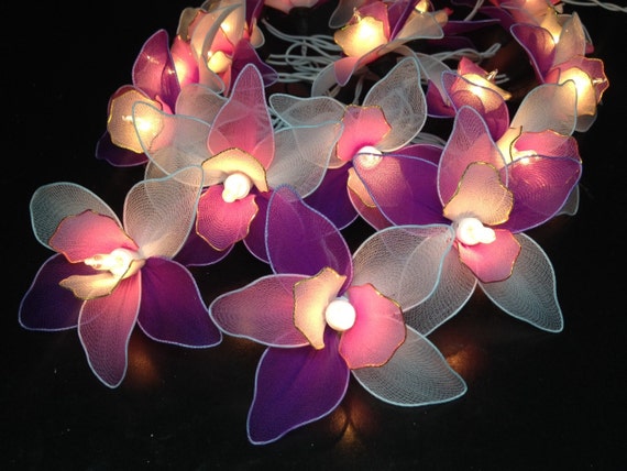 20 Pink-White-Purple Orchid Flower Fairy String Lights Hanging Wedding Gift Party Patio Indoor Bedroom Fairy Lights Romanticl ights