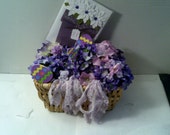 Purple EASTER Egg BASKET  with MATCHING Easter Greetings Card Purple teddy bear basket