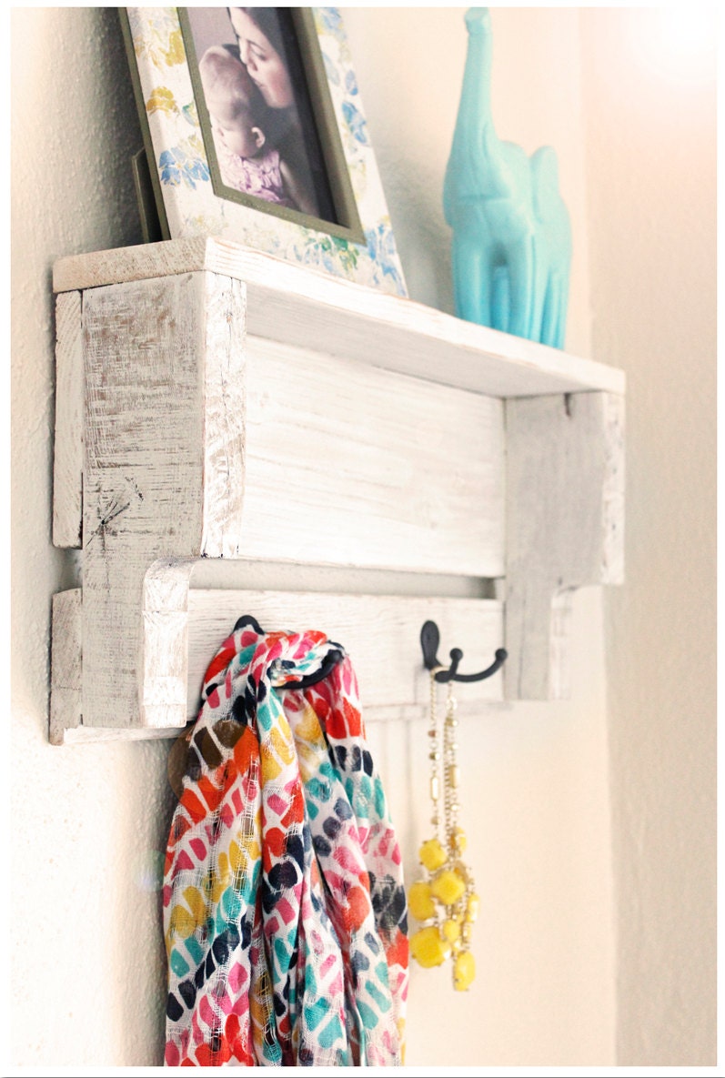 Rustic White Shelf Entry Shelf With Hooks Rustic Pallet