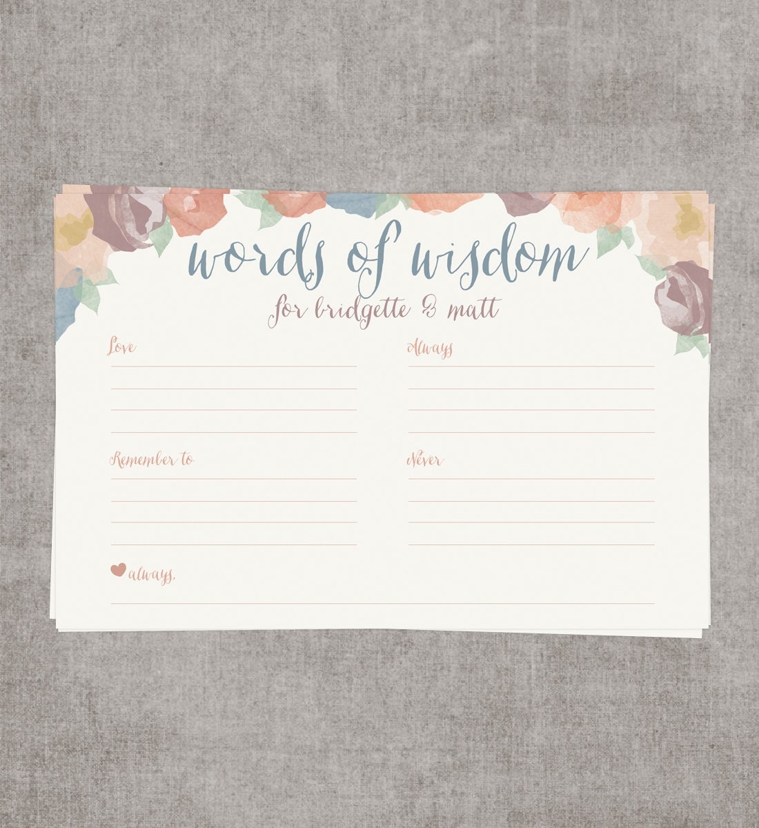 Printable Bridal Shower Words of Wisdom Game